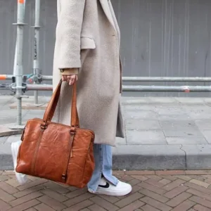 Spikes & Sparrow leðurtaska fyrir fartölvur Kansas Brandy Cognac 15"