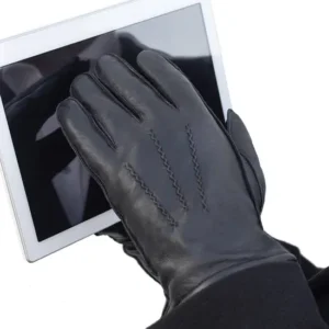 HK Leðurhanskar virka á símaskjái. Svartir Stærð 6.5